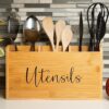 Bamboo Kitchen Utensil Holder |3 Compartments 12in x 5in x 7in Wooden Utensil Holder - Image 3