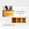 Bamboo Kitchen Utensil Holder |3 Compartments 12in x 5in x 7in Wooden Utensil Holder - Image 4