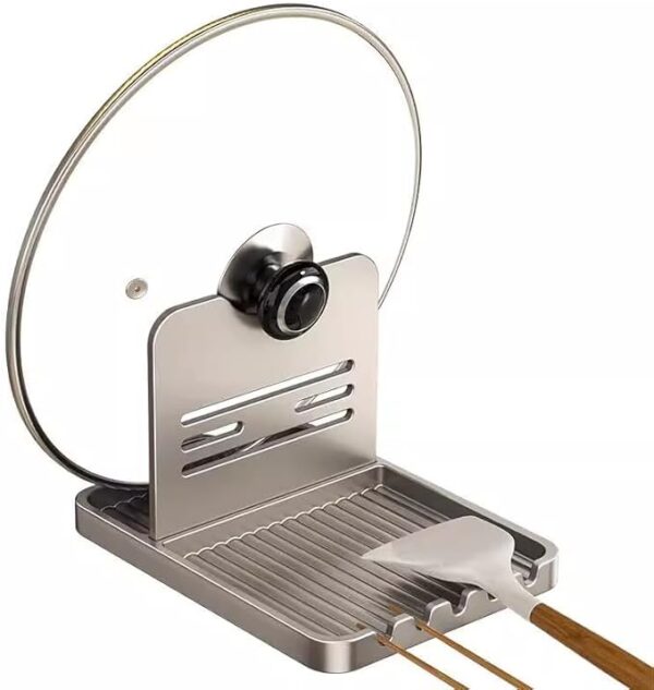 Pot Lid Holder and Spoon Rest for Cooking,Pot Cover Rack,Multifunction Kitchen Spatula Rack Stand for Countertop