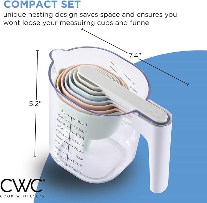 Measuring Cup Set - 9 PC. Nesting Stackable Liquid Measure Cup - Image 2