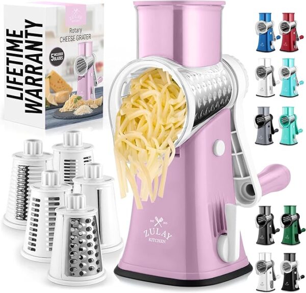 Rotary Cheese Grater 5 Blade Cheese Shredder - Manual Hand Crank Cheese Grater