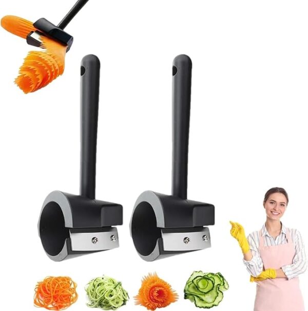 Vegetable Curler, Carrot Curler and Peeler, Spiral Shred Carving Slicer, Kitchen Creative Cut Flower, Multifunctional Kitchen Gadgets, Root Vegetables Fruits Slicer Sharpener Garnishing(2PC)