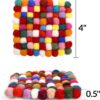 6 Pack Felt Ball Coasters, 4" Square Colorful Coasters for Drinks, Funny Dot Handmade Wool Felt Mat Pads for Cups, Mugs, Coffee Table, Home, Office, Chrismas - Image 2