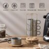 6 Ounce Porcelain Stackable Espresso Cups with Saucers and Metal Stand Set of 4, Ceramic Cappuccino Cups Set for Specialty Coffee Drinks, Latte, Cafe Mocha and Tea, Gray - Image 4