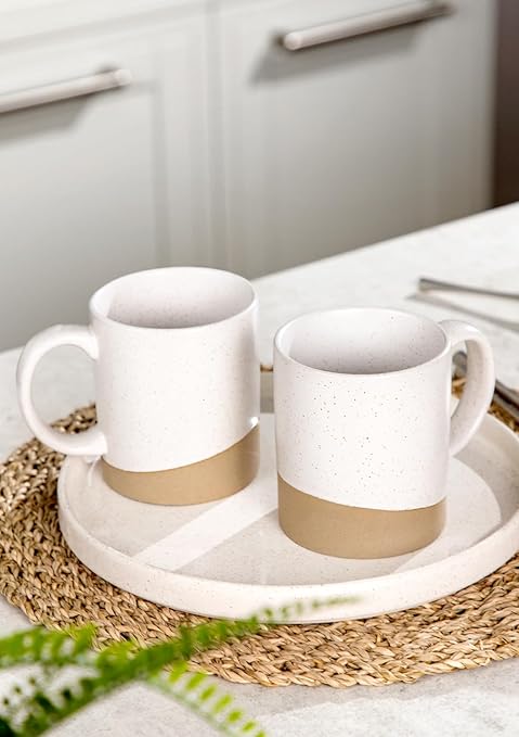 Nucookery 16 oz Large Ceramic Coffee Mugs - Coffee Mugs Set of 2, Modern and Boho Style Coffee Cups for Latte, Cappuccino, Hot Tea, Dishwasher & Microwave Safe, White - Image 2