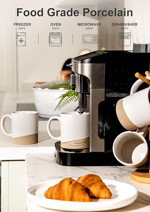 Nucookery 16 oz Large Ceramic Coffee Mugs - Coffee Mugs Set of 2, Modern and Boho Style Coffee Cups for Latte, Cappuccino, Hot Tea, Dishwasher & Microwave Safe, White - Image 3