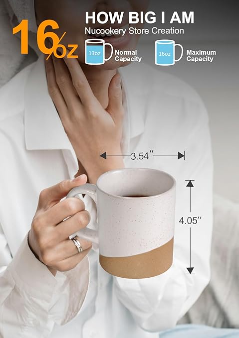 Nucookery 16 oz Large Ceramic Coffee Mugs - Coffee Mugs Set of 2, Modern and Boho Style Coffee Cups for Latte, Cappuccino, Hot Tea, Dishwasher & Microwave Safe, White - Image 4