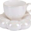 Ceramic Coffee Mug with Saucer Set, Creative Cute Cup with Sunflower Coaster for Office and Home, 6.5 oz/200 ml for Tea Latte Milk (Pearl White) - Image 3