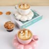 Ceramic Coffee Mug with Saucer Set, Creative Cute Cup with Sunflower Coaster for Office and Home, 6.5 oz/200 ml for Tea Latte Milk (Pearl White) - Image 4