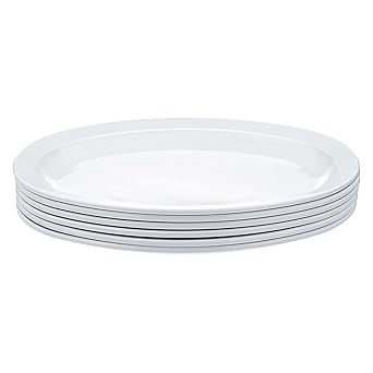 Oval Platter Narrow Rim, 6 Piece Set, 13 in x 9.75 in, White - Image 3