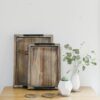 Decorative Ottoman Serving Tray Wooden Rustic (Set of 2), Rustic Brown | Black Sleek Metal Handles | 4 Matching Coasters | Coffee Table Decor | Serving Kitchen Platter | for All Occasions - Image 2