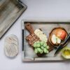 Decorative Ottoman Serving Tray Wooden Rustic (Set of 2), Rustic Brown | Black Sleek Metal Handles | 4 Matching Coasters | Coffee Table Decor | Serving Kitchen Platter | for All Occasions - Image 3