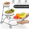 3 Tiered Serving Bowl Set, Ceramic Oval Serving Dishes with Collapsible Metal Rack, Chip and Dip Serving Set for Parties Entertaining, Appetizer Serving Platters for Fruit Dessert - Image 3