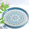 Round Cyan Decorative Tray for Coffee Table, Ottoman, 13” Plastic Serving Platter Tray with Handles for Entertaining, Living Room - Image 2