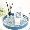 Round Cyan Decorative Tray for Coffee Table, Ottoman, 13” Plastic Serving Platter Tray with Handles for Entertaining, Living Room - Image 3