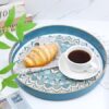 Round Cyan Decorative Tray for Coffee Table, Ottoman, 13” Plastic Serving Platter Tray with Handles for Entertaining, Living Room - Image 4