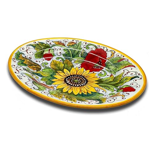 Italian Ceramic Serving Platter For Kitchen, Large Oval Serving Tray Hand Painted With Brush, Decoration With Sunflower Poppies - Image 3