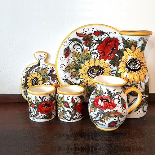 Italian Ceramic Serving Platter For Kitchen, Large Oval Serving Tray Hand Painted With Brush, Decoration With Sunflower Poppies - Image 4