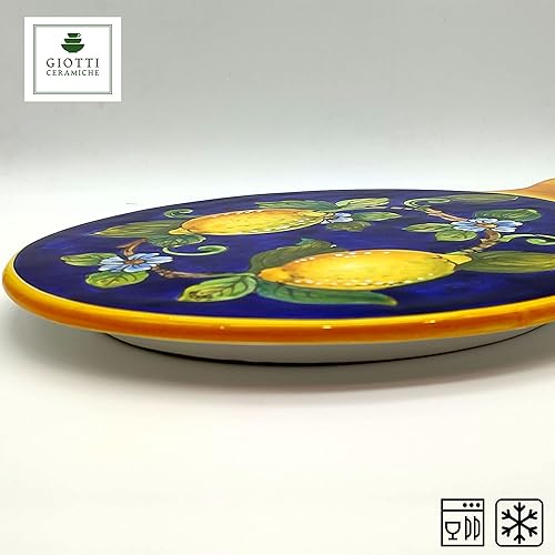 Italian Ceramic Cheese Board Lemon Blue - 10.38 inch Hand Painted Serving Platter for Kitchen - Image 2