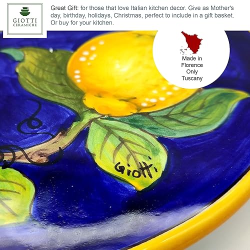 Italian Ceramic Cheese Board Lemon Blue - 10.38 inch Hand Painted Serving Platter for Kitchen - Image 3