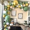 Sage Green and Gold Balloons, 12 Inch Olive Green White Metallic Gold Confetti Latex Balloons Set - Image 4