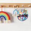 Colorful Disco Ball with Bow Wooden Hanging Sign (11.4x11.7inch), Disco Ball Welcome Door Hanger Sign, Shiny Welcome Sign for Dance Party Girl Bedroom Apartment Classroom Decor - Image 3