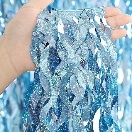 3 Pack 3.3 ft x 6.6 ft Tinsel Foil Fringe Curtain Blue - Foil Fringe Backdrop Wall Curtains for Baby Shower,Mermaid - Image 2