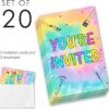 Tie Dye Art and Craft Let's Create Painting Birthday Party Invitations Supplies Fill-In Set of 20 with Envelopes Art Birthday Bash Invites Cards(Double Sided) - Image 2