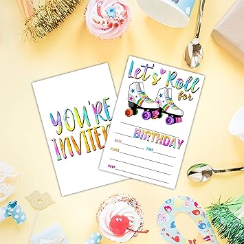 Roller Skate Birthday Invitations, Double-Sided Fill-In Invite Cards For Birthday Party,Boys, Girls, Kids, Teen, 20 Invitations With Envelopes, Decorations,Party Favor And Supply-B20 - Image 3