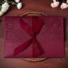 20 pcs Laser Cut Invitations Cards Pockets with Ribbons Floral Design for Wedding Party Bridal Shower Birthday Quinceañera Invite 5.12 by 7.24 inches (Burgundy) - Image 3