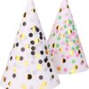 Party Hats Birthday Cone Hat for Adults Kids Gold Polka Dot Paper with Elastic String 12 pcs - Image 2