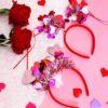 Mega-L 2Pcs Valentine's Headband, Valentine's Day Party Supplies Party Favors, Valentine's Day Red Pink Headbands Headwear for Girls, Women, Couple Valentine's Photo Booth Props for Valentines - Image 3