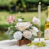 Centerpiece Table Decorations with Basket for Wedding, Set of 2 Large Artificial Flowers Floral Arrangement for Dining Room,Living Room,Table Centerpieces Decor(Dusty Rose & Champagne) - Image 3