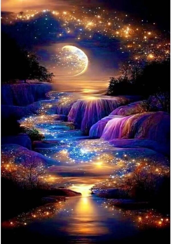 Waterfall Landscape Diamond Art Kits For Adults,DIY Moonlight Diamond Painting Kits 12x16inch