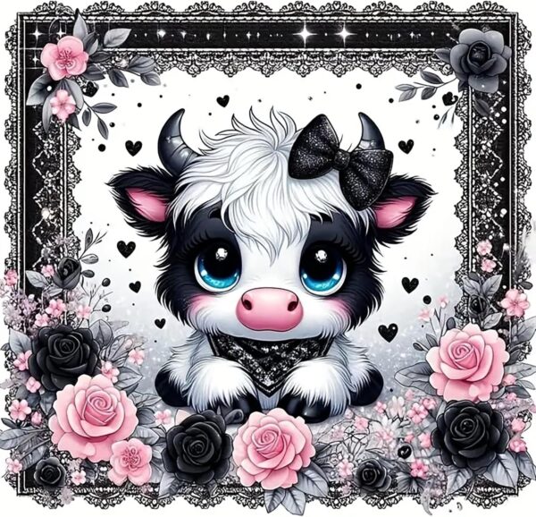 5D Diamond Painting Kit for Adults Beginners,DIY Cow Flower Paint by Diamond Art Kits