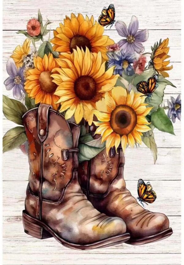Boot Diamond Painting Kits for Adults,5D Butterfly Sunflower Flowers 12 x 16 Inch