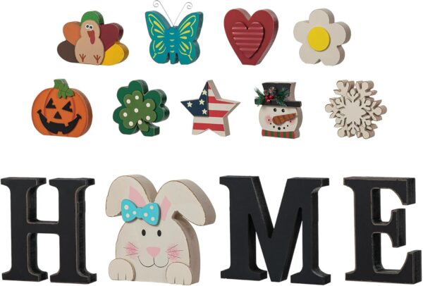 Interchangeable Home Table Signs with 13 Pcs Seasonal Icons