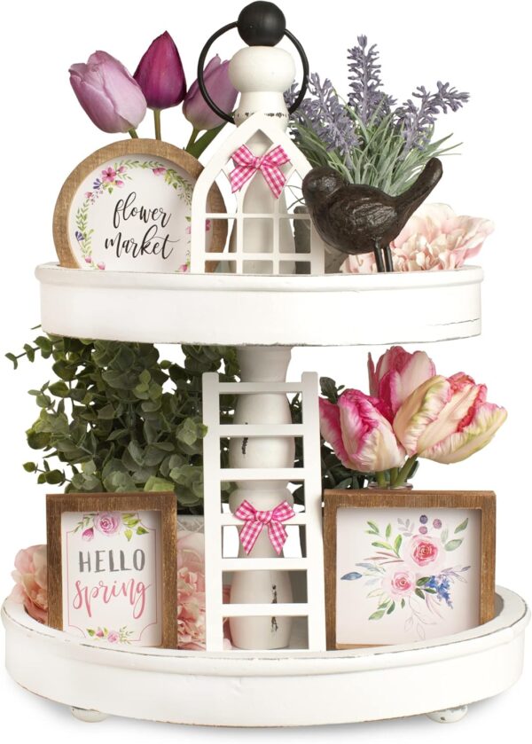 Farmhouse Tiered Tray Decor Set - Beautiful Year Round Seasonal & Holiday Decoration Bundle
