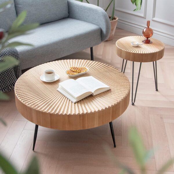 2-Piece Modern Farmhouse Living Room Coffee Table Set, Nesting Table Round