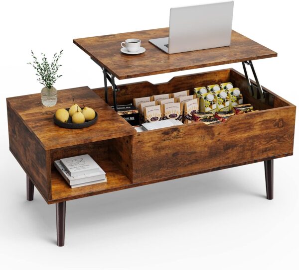 Coffee Table, Lift Top Coffee Tables for Living Room, Small Rising Wooden Dining Center Tables with Storage Shelf and Hidden Compartment