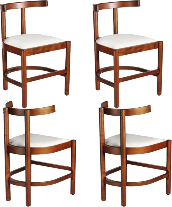 Farmhouse Linen Dining Chairs Set of 4, Upholstered Fabric Kitchen Chairs with Walnut Solid Wood Frame & Curved Back
