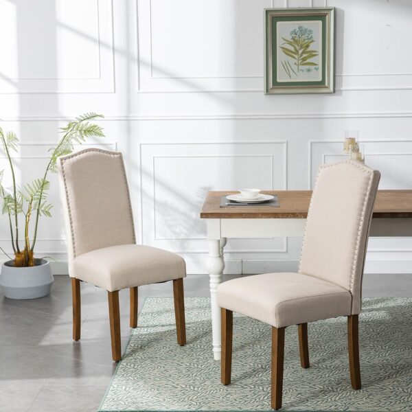 Stylish Upholstered Parsons Dining Chair with Nailhead Trim and Sturdy Solid Wood Legs