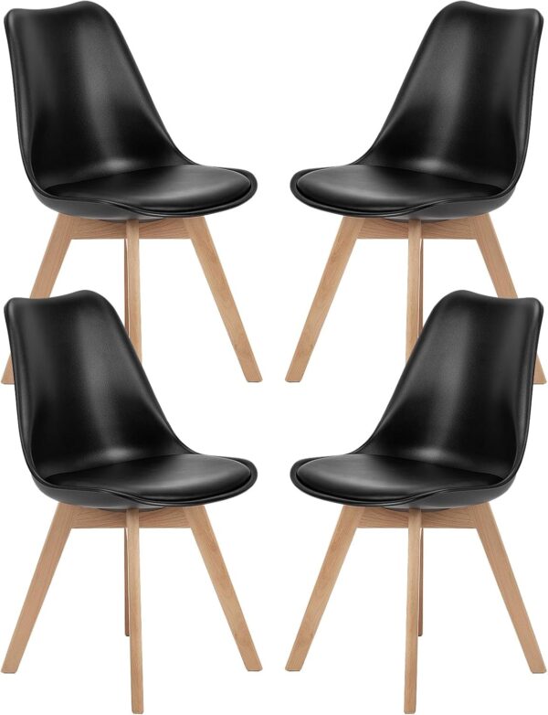Dining Chairs, Dining Chairs Set of 4, Dining Room Chairs, Kitchen Chairs, Mid Century Modern Chairs, PU Leather Upholstered Chairs with Wood Legs