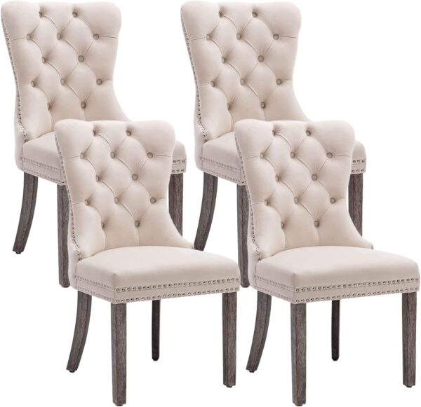 Velvet Dining Chairs Set of 4, Tufted Dining Room Chairs with Nailhead Ring Pull Trim, Upholstered Dining Chairs
