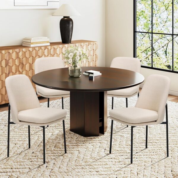 Modern Dining Chairs Set of 4, Fabric Upholstered Dining Room Chairs Dinner Chair Stylish Kitchen Chairs with Curved Back and Metal Legs