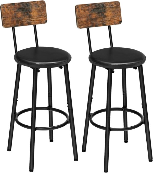Bar Stools, Bar Stools Set of 2 with PU Upholstered, Bar Chairs with Footrest and Back, 26" Bar Stools for Kitchen Island, Dining Room
