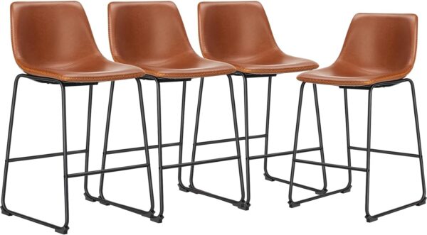 26 Inch Counter Height Bar Stools Set of 4, Modern Faux Leather High Barstools with Back and Metal Leg, Bar Chairs for Kitchen lsland
