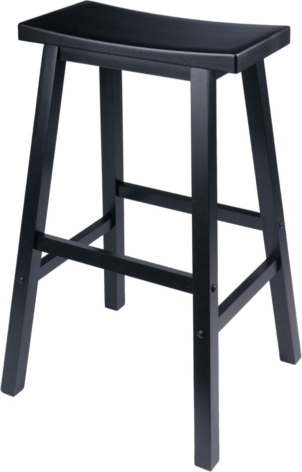 Satori Saddle Seat Bar Stool, 29in, Black Finish, Solid Wood, Transitional Style