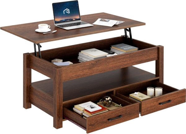Coffee Table, Lift Top Coffee Table with Drawers and Hidden Compartment