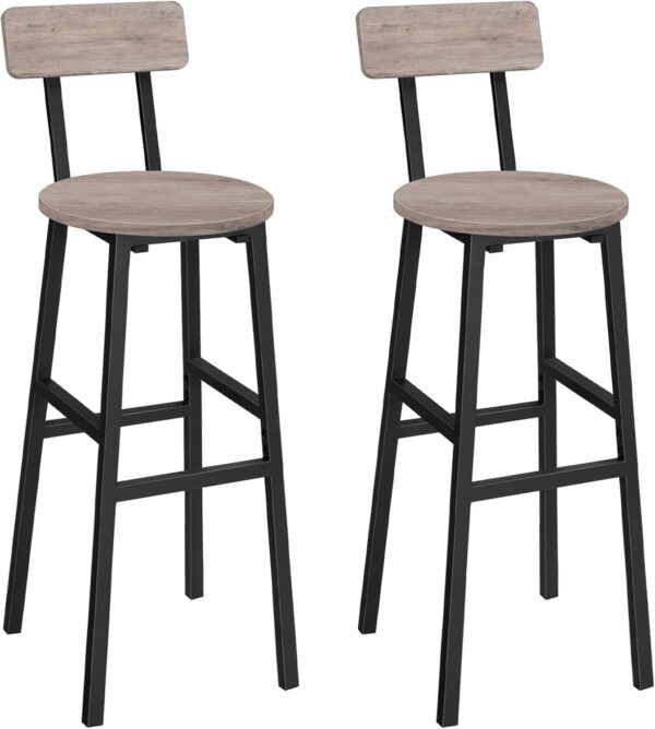 Bar Stools, Set of 2 Round Bar Chairs, 28 Inches BarStools with Back, Breakfast Bar Chairs with Footrest, Counter Bar Stools